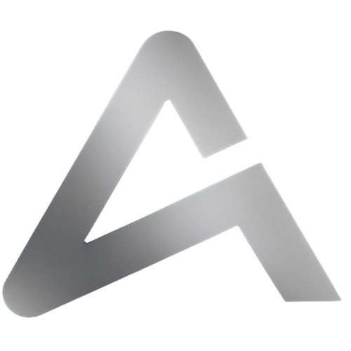Metallic logo on a black background